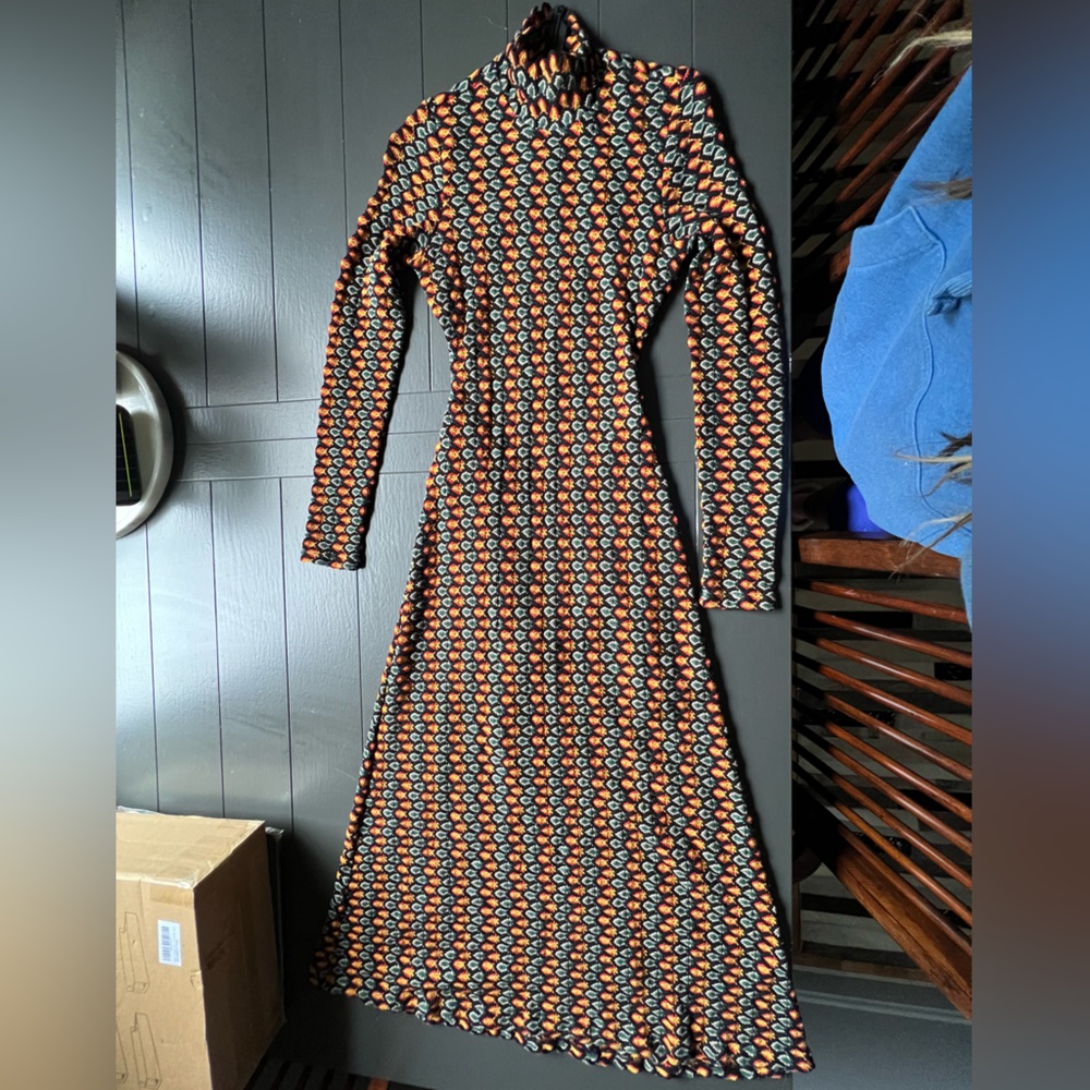 Beaufille Crochet Black and Orange Long Sleeve Dress